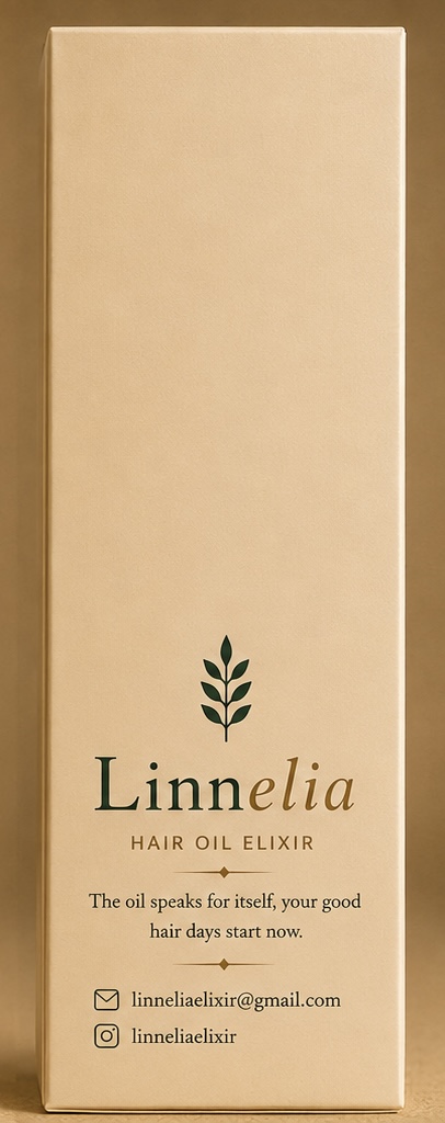 Linnelia Silkené carton in warm sand board with the leaf mark and wordmark