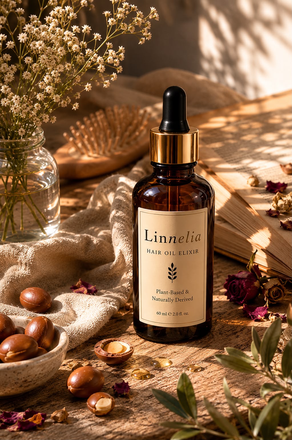 Linnelia Silkené bottle photographed with soft natural light