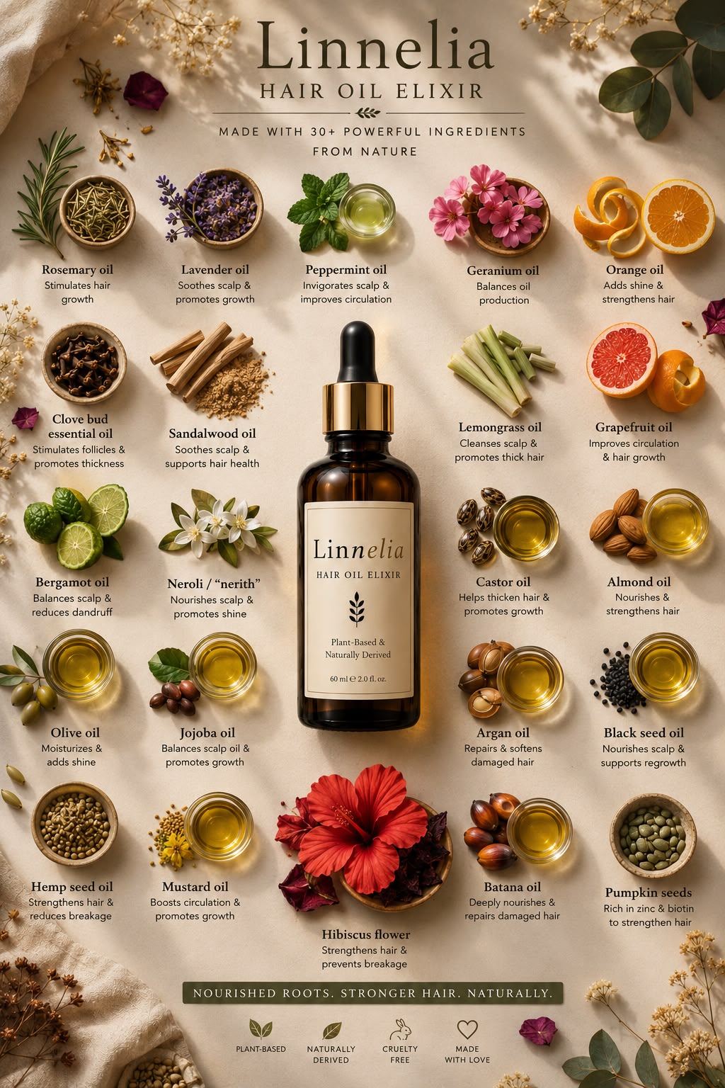 Botanical ingredients arranged as an apothecary study